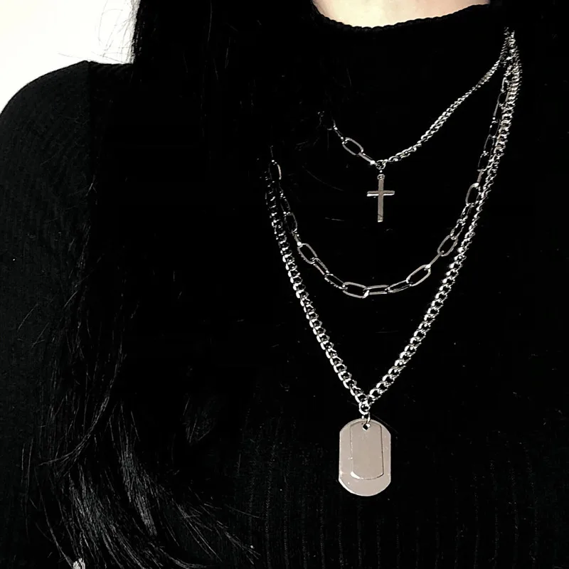 

2019 Fashion Personality Hip Hop Jewelry Long Section Multi Layer Cross Necklace New Metal Clavicle Chain Female Holiday Gift