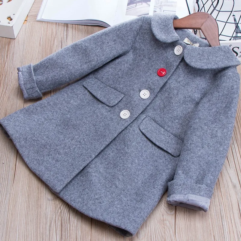 

Kids Girl Wool Winter Long Coat Grey Elegant Toddler Teenager Outerwear Coat Wholesale Bulk Lots Clothes For Children Jacket