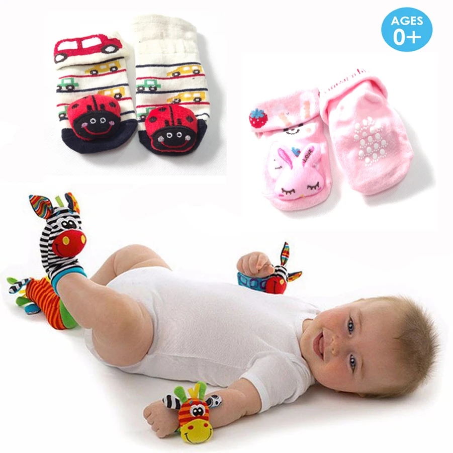 6 Pieces Infant Baby Rattle Toys BB Rattles Socks Bell / Wrist Band Can