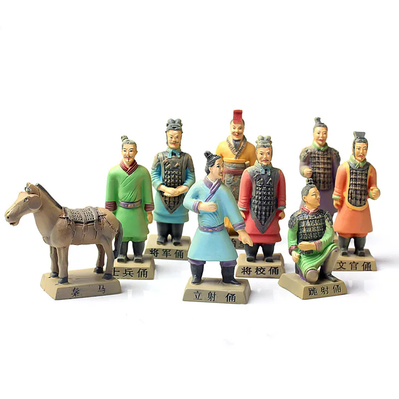 

BNBS 8.5cm Colorful 9 Models/Set China antique imitation soldier Terracotta warriors and Horses crafts handmade Statue souvenir