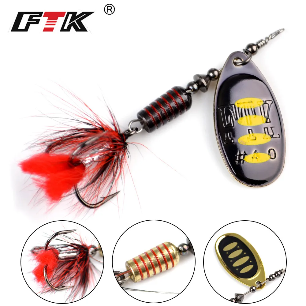 FTK 1 قطعة سبينر الطعم 7.5g 12g 17.5g ملعقة السحر المعادن الصيد إغراء باس الطعم الثابت مع ريشة التريبل خطاف بايك 13 الألوان