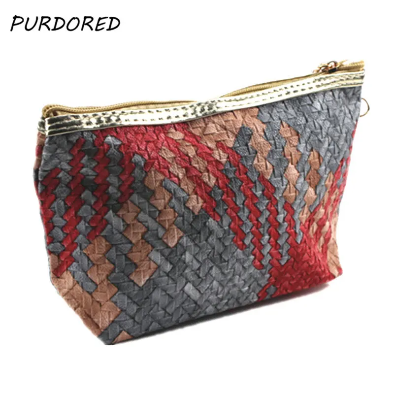 PURDORED 1 pc Solid Cosmetic Bag Women Weaving Makeup Organizer PU Travel Makeup Bag Cosmetic Cases  necessarie Dropshipping 