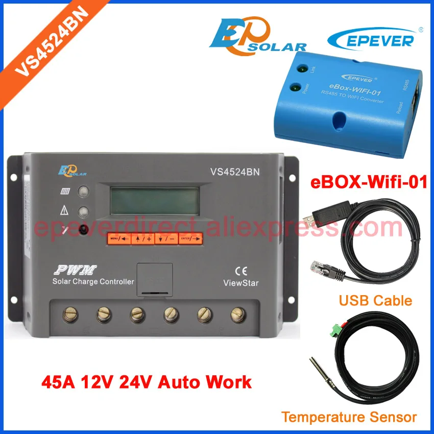 

PWM EPEVER 12V 24V 45A VS4524BN Solar power bank regulator wifi BOX and USB cable Temp sensor EPSolar Original Product
