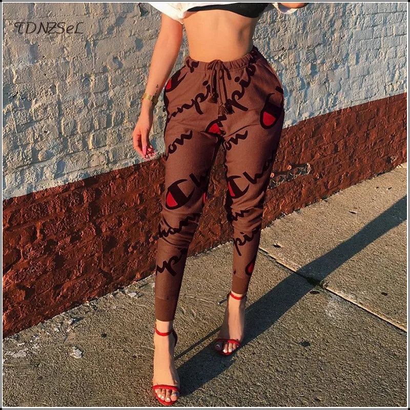 

Women Drawstring Elastic Waist Jogger Pants Sportwear Letter Print Casual Sweatpants Brand Fitness Loose Track Trousers Capris