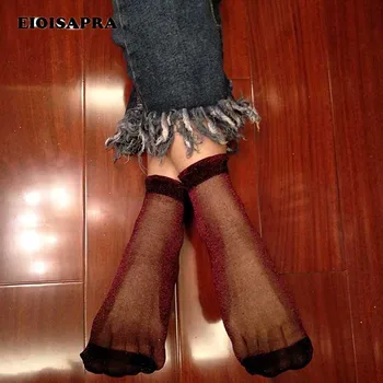 

[EIOISAPRA]European Style Colorful Ultrathin Transparent Glitter Socks Women Crystal Glass Silk Sox Art Lace Shiny Elastic Socks