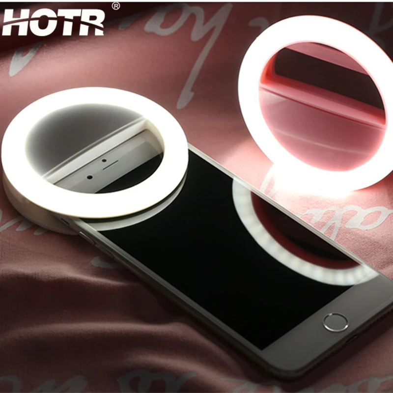 

HOTR USB Rechargeable Selfie Flash Light Lamp LED Flash Selfie Fill in Lights Charging Round Ring Holder Flash Selfie Light