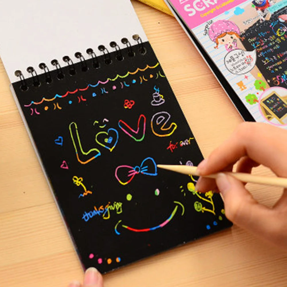 Прекрасный цвет скретч Примечание черный картон креативная школа DIY Рисование эскиз Примечания для детей игрушка тетрадь Рисование игрушки apdc11c19