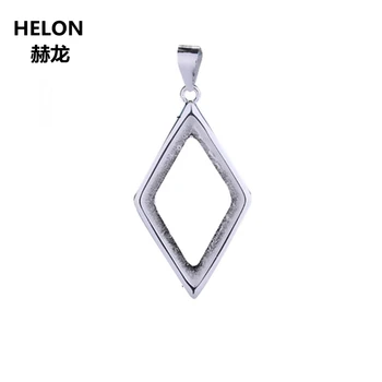 

925 Sterling Silver Women Pendant 14x24mm Rhombus Cabochon Semi Mount Pendant Setting fit Amber Lapis Lazuli Wholesale