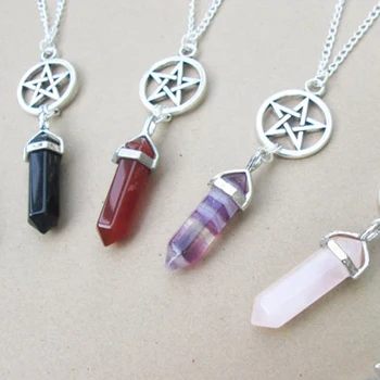 

Handmade Jewelry Crystal Point Necklace Pentagram Necklace XL423