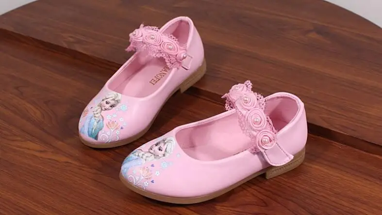Детская обувь для девочек; модные весенние милые сандалии с дизайном «Эльза»; Chaussure Enfants; кружевные вечерние туфли Эльзы на плоской подошве