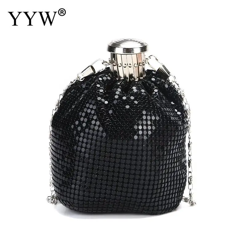 

Silver Aluminium Bucket Bag Clutch Bag With Chain Luxury Handbags Women Bags Designer Black Wedding Bags Sac Main Femme Mini Bag