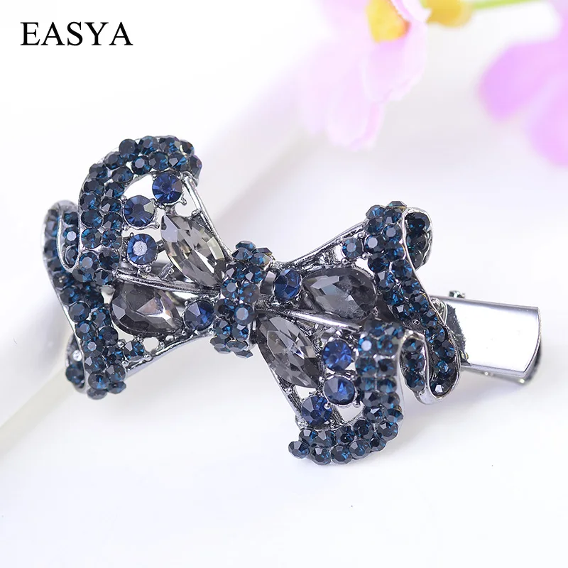 

EASYA Metal Big Rhinestone Crystal Hairpin Women Girls Fashion Bowknot Hairwear Hair Accessories Clip Jewelry