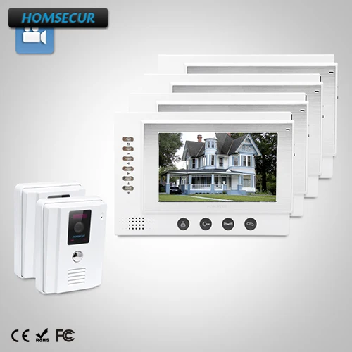 

HOMSECUR 7" Video&Audio Home Intercom with Outdoor Monitoring 2C4M for Apartment: TC011-W Camera +TM701R-W Monitor