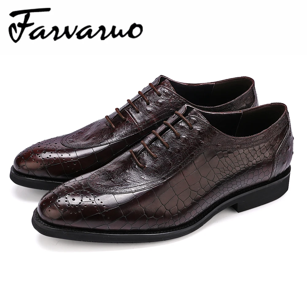 Farvarwo Mens Business Shoes  Genuine Leather Crocodile  