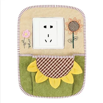 

3pcs Cloth Art Bowknot Switch Sticker cover With Pocket socket Charging mobile phone hang bag key Storage bags Home Decoration