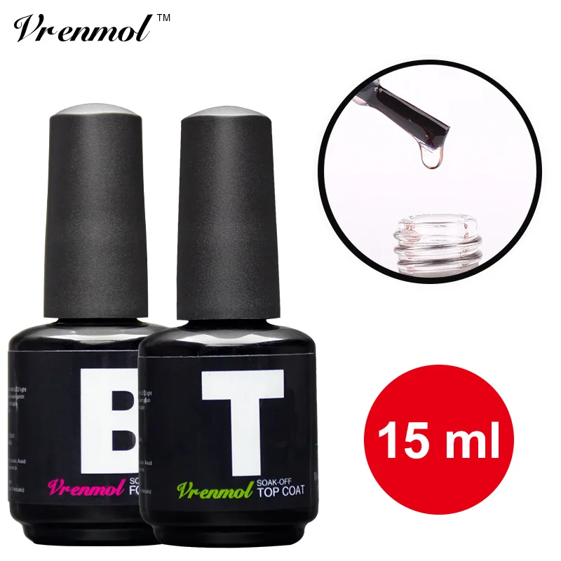 

Vrenmol 15ml No Cleansing Nail Gel Polish Top Coat Top It Off Base Coat Foundation for UV Gel Varnish Top Base Coat Primer