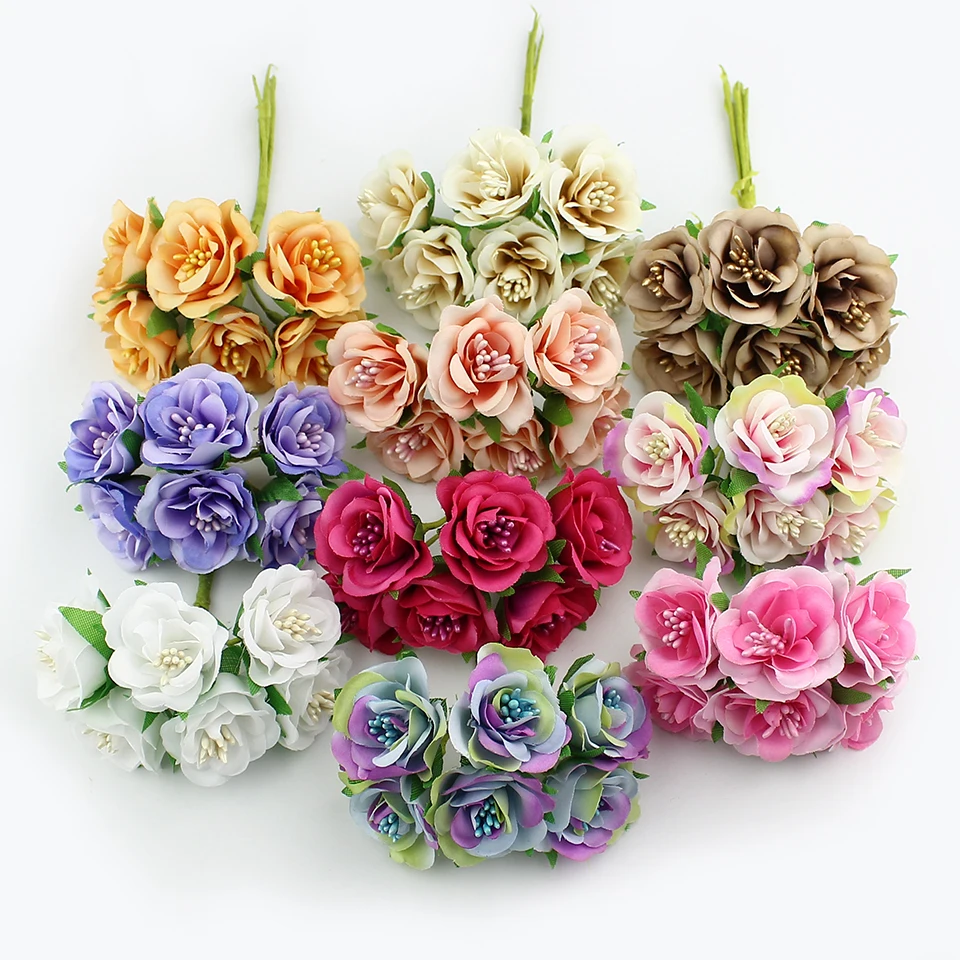 

HUADODO 3cm Artificial Stamen rose flower Bouquet silk flowers For Scrapbook Wedding Decorative Wreath DIY 60Pieces/lot