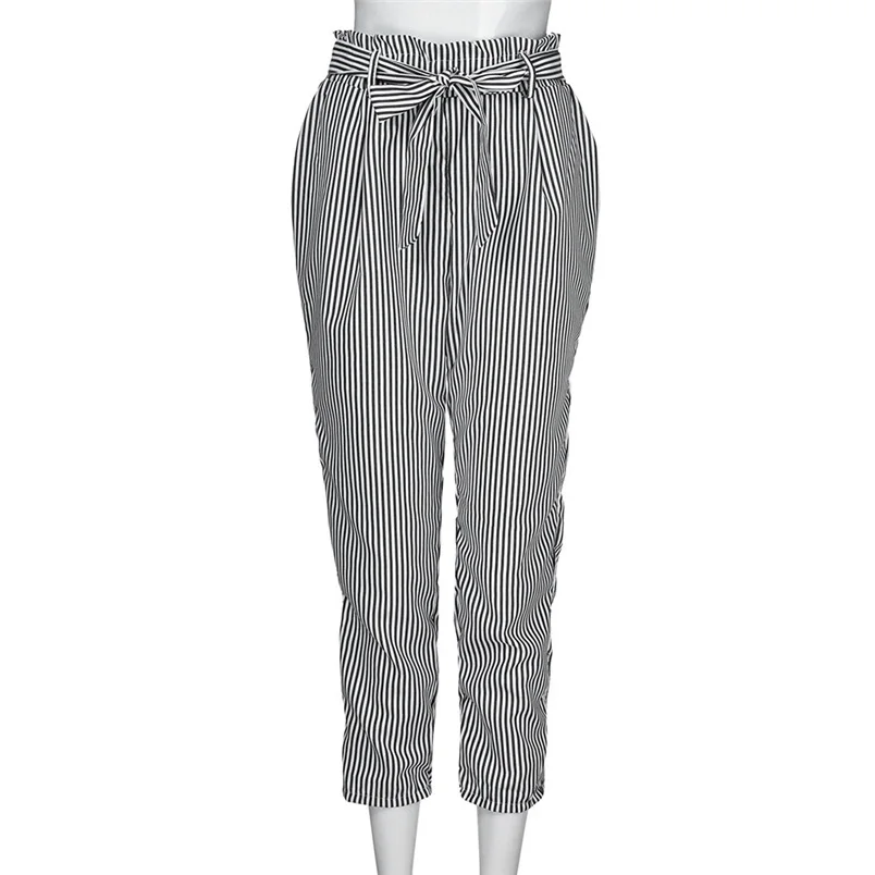 Women Pants 2018 Summer New High Waist Harem Pants Ladies Elegant Bowtie Elastic Waist Fashion Striped Casual Long Pants #J22 (31)