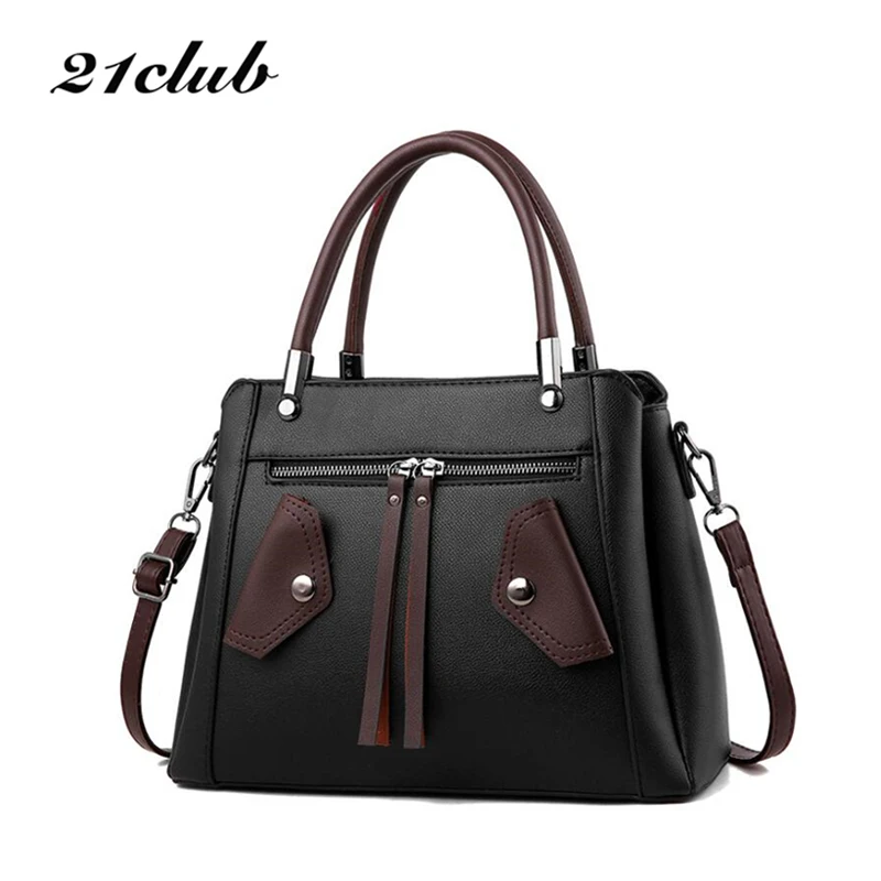 

21club brand women new solid totes rivet medium handbag high quality lady party purse casual messenger crossbody shoulder bags