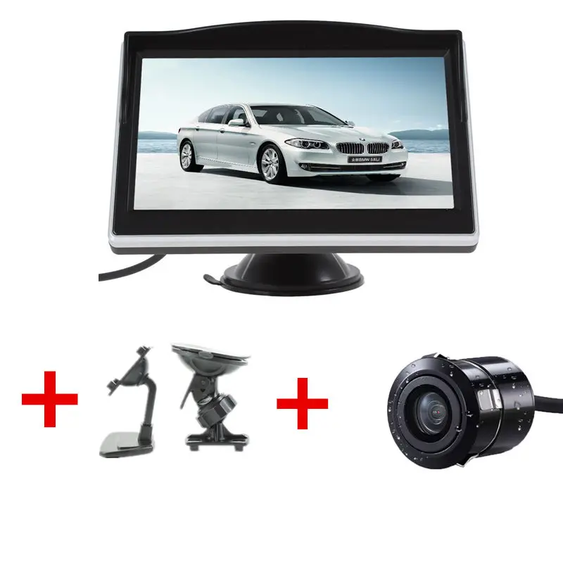 BOZXRX парковочная система lcd " HD Автомобильный монитор с двойным кронштейном+ 170 градусов водонепроницаемый светодиодный монитор ночного видения Автомобильная камера заднего вида - Цвет: K185 monitor