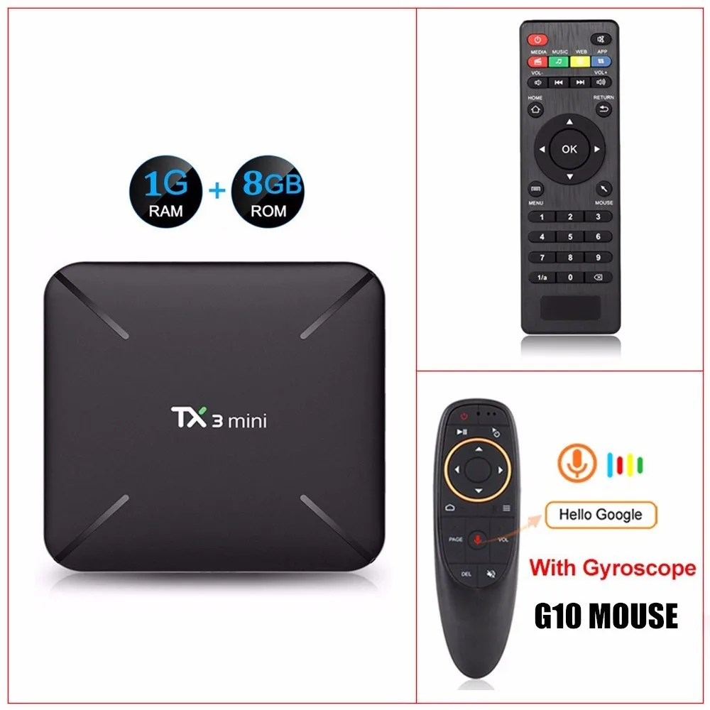 TX3 Мини 1G 8G Смарт ТВ коробка S905W четырехъядерный 2,4 ГГц WiFi Android 7,1 4K медиаплеер TX3mini 2 Гб 16 Гб телеприставка - Цвет: 1G 8G G10 Mouse