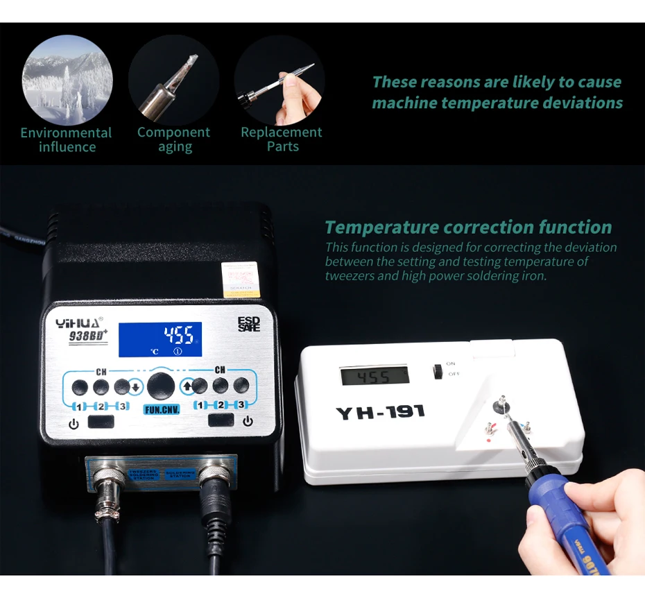 YIHUA 938D 938BD+ паяльники Высокая мощность паяльник Пинцет Ремонт паяльная 110 В 220 В Электрический паяльник Комплект станций