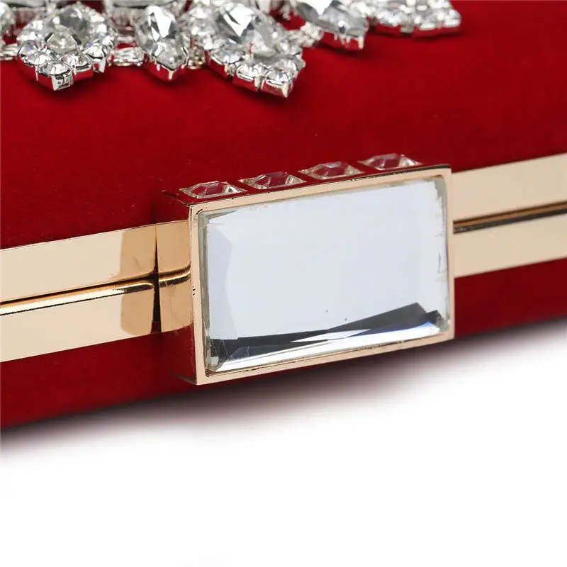 Luxy Moon - Pochette en velours rouge à fleurs scintillantes avec boutons-pression