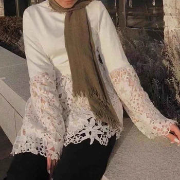 

2019 Spring Abaya Arabic Turkey Manset Lace Crochet Long Tops Arabe Ropa Musulmana Mujer Turkiye Saudi Long Top Islamic Clothing