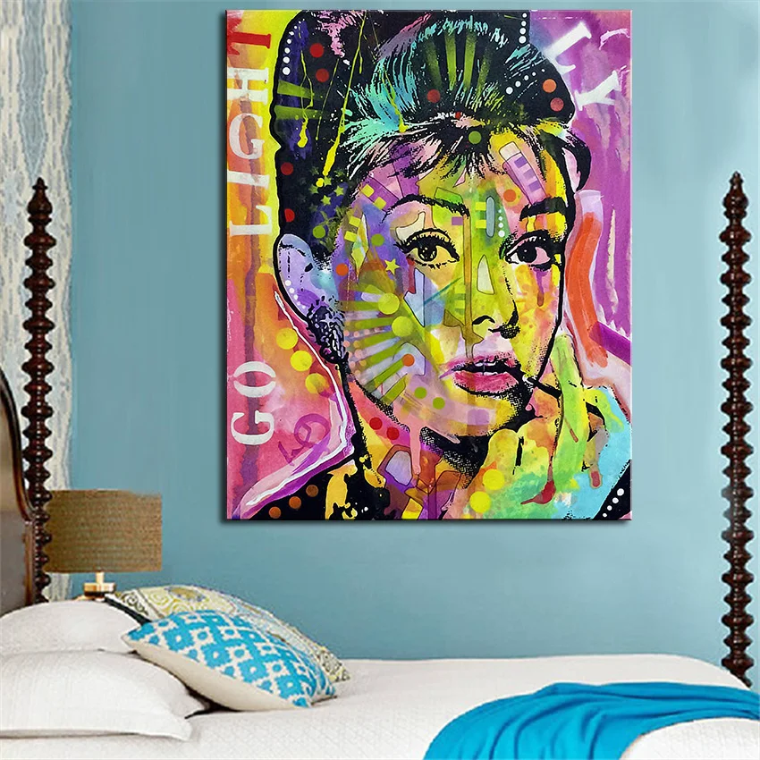 

Print Oil Painting Wall painting colorful audrey hepburn Pop art Decorative Wall Art Picture For Living Room paintng No Frame