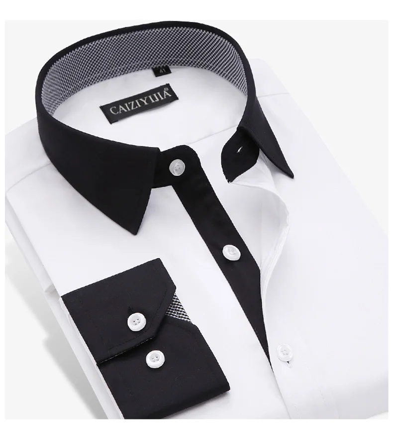 Высококачественные хлопок гладкие мягкие удобные с длинным рукавом на пуговицах, с отложным воротником приталенные деловые мужские рубашки