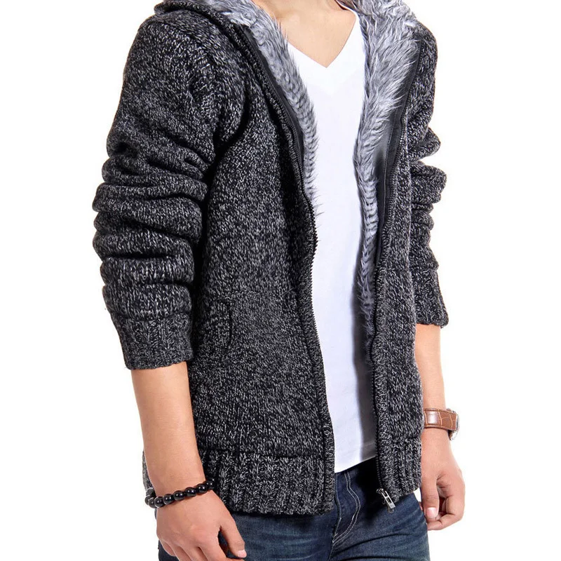 2018 الخريف الرجال سستة Sweatercoat البلوزات الصوف مقنعين محبوك سترة معطف الشتاء عارضة سميكة سترة معاطف تريكو M-2XL