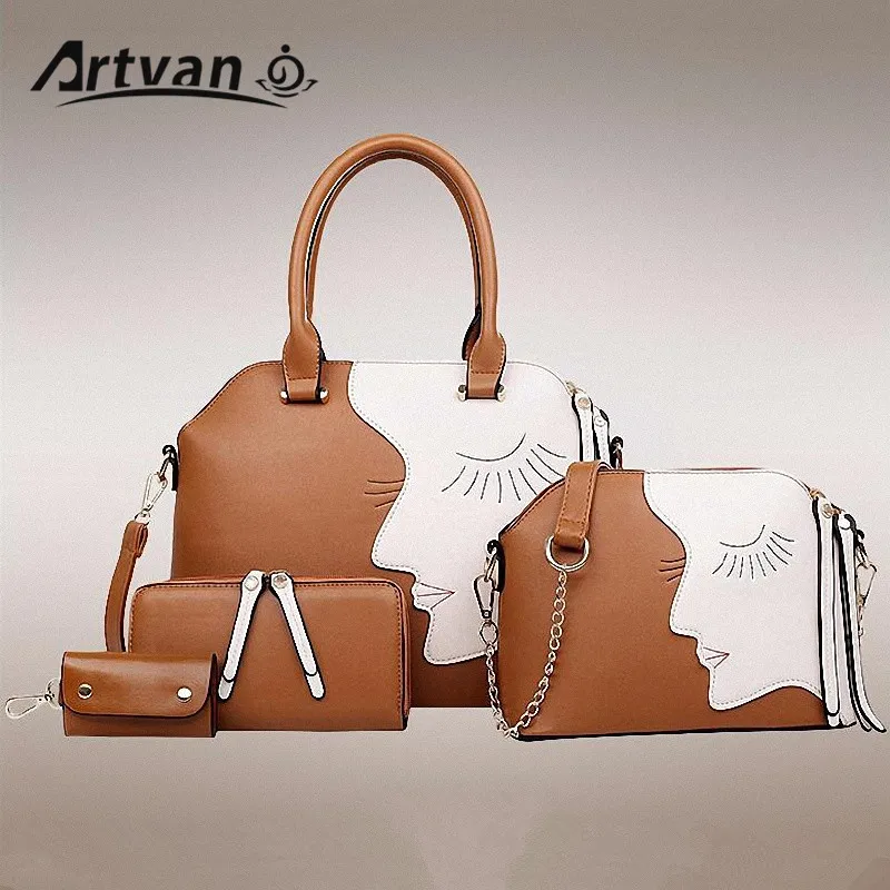 

Artvan Famous Leather Bag Designer Women Handbag + Women Messenger Bag + Purse + Key Bag 4 Pieces Set GD02