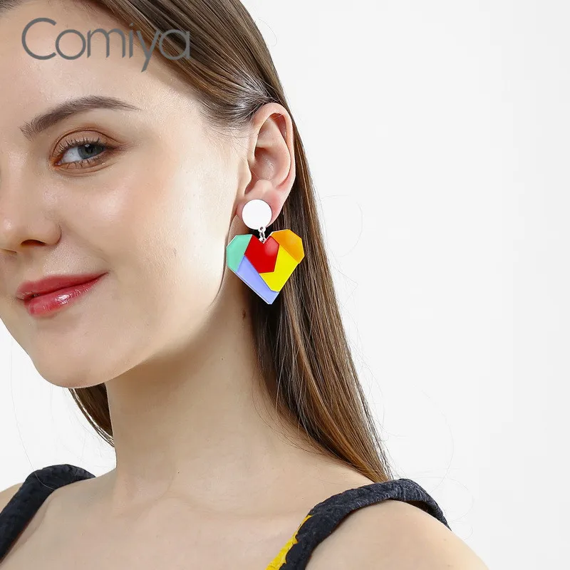 

Comiya Boho Dangle Earrings Heart Pendant Fashion Jewelry Acrylic Charms Brincos Indian Drop Earring Pendientes Mujer Brinco