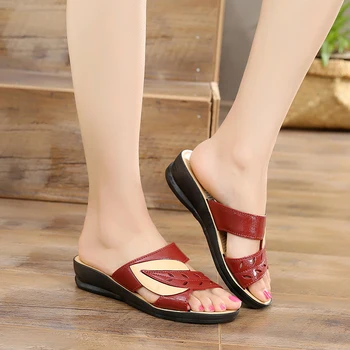 

Size 41 Fashion Summer Shoes Woman Sandals Leather Hollow Leaves Sandals Waterproof Beach Slippers Roman Gladiator Women's Shoe