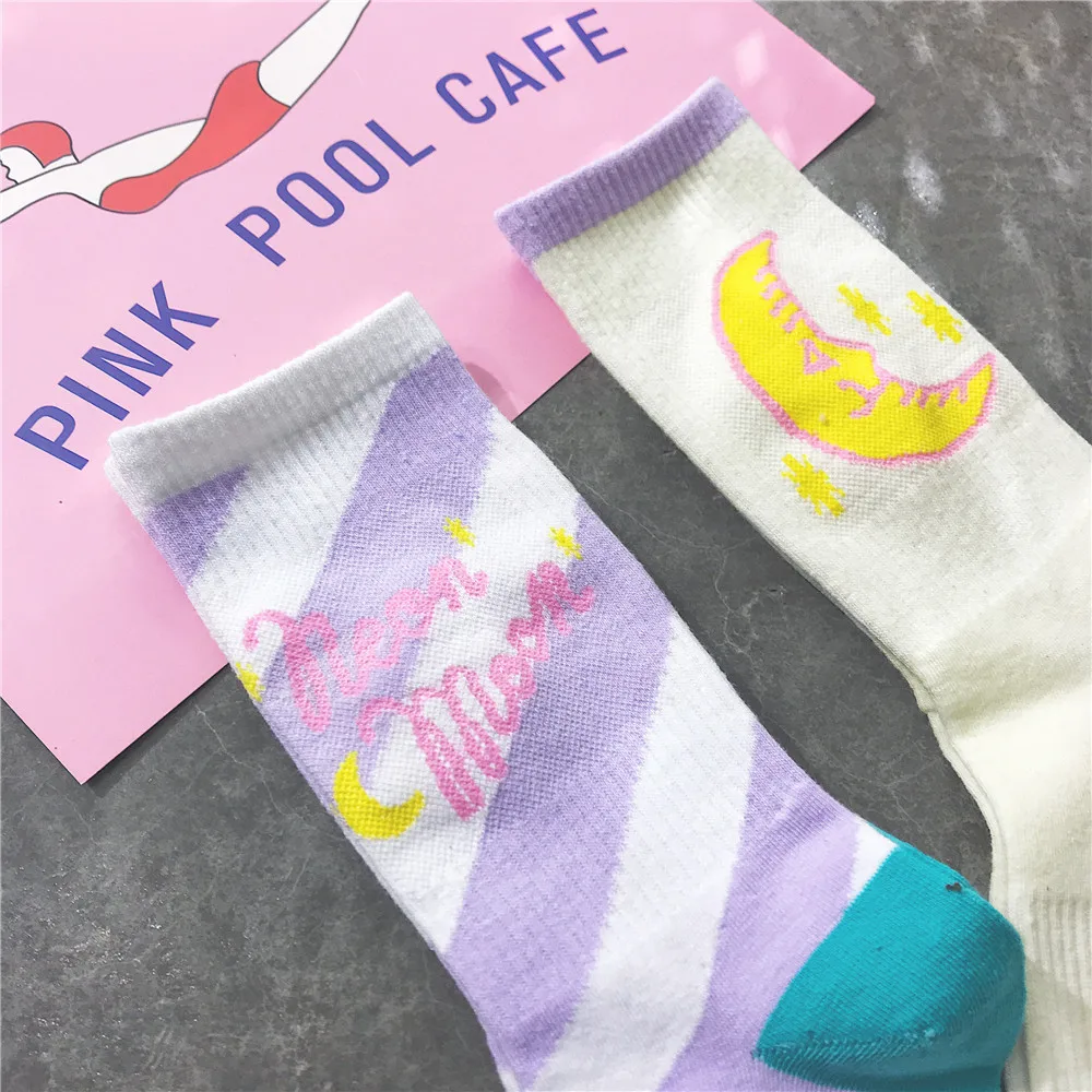 Cute Candy Color Moon Pattern Women Girl Combed Cotton Crew Socks Kawaii Harajuku Funny Art Sox Pink White Old School Korean Cute Candy Color Moon Pattern Women Girl Combed Cotton Crew Socks Kawaii Harajuku Funny Art Sox Pink White Old School Korean