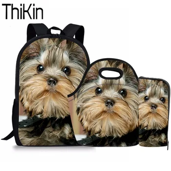 

THIKIN 3Pcs/Set Cute Yorkshire Printing School Bags for Kids Girls Primary Schoolbag Middle School Backpack Children Softback
