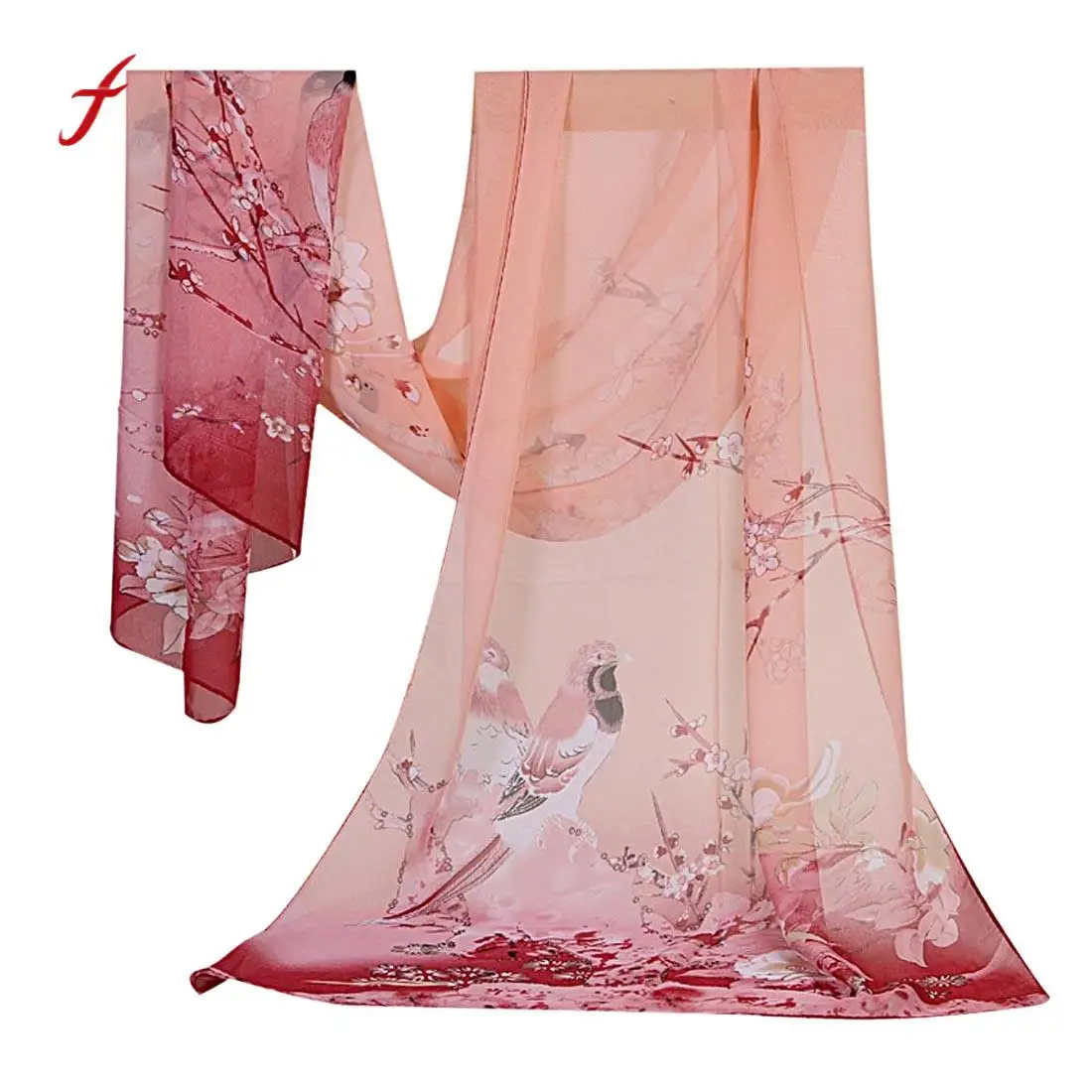 

FEITONG New Spring Scarves For Women Fashion Magpie Primula Printed Scarve Chiffon Soft Neck Scarf Shawl scarves Stole Wraps
