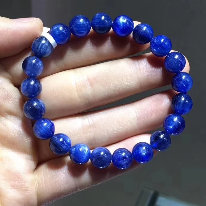 

Top Quality Natural Blue Kyanite Bracelet For Women Men Cat Eye Stretch Powerful 9mm Crystal Round Beads Bracelets AAAAA