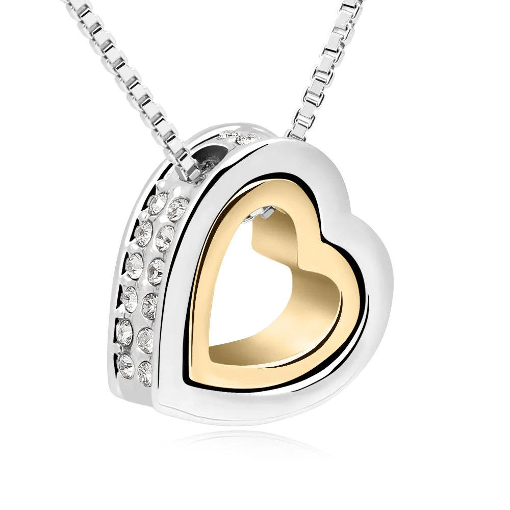 High Quality Double Heart Necklaces Pendants Crystals Gifts For