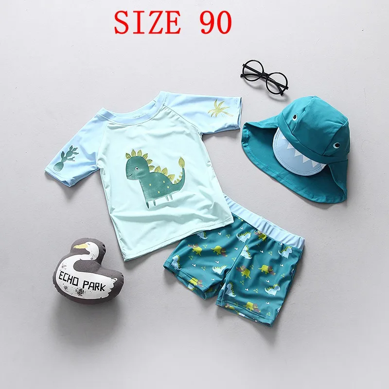 Купальный костюм для маленьких мальчиков с рисунком динозавра; раздельный купальный костюм для мальчиков; детский купальный костюм; UPF50+ защита от УФ-лучей; пляжная одежда - Цвет: SIZE 90