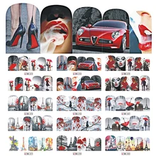 1 лист слайдер для дизайна ногтей переводные наклейки для воды наклейки Полный Обертывания очаровательные украшения Маникюр красный дизайн Фольга советы LABN373-384-1