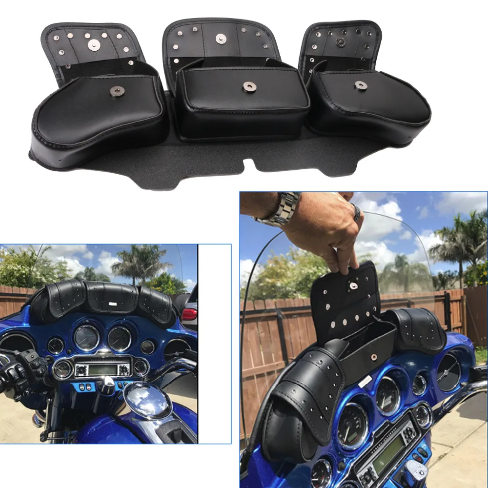 

For Harley Motorcycle Trunk Luggage Leather Rivet Saddle Bags With 3 Pouch Pocket For Touring Electra Street Glide 1996 - 2013 /