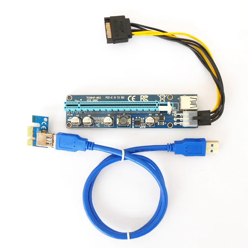 Обновленное издание VER008C Райзер PCI-E 1x к 16x Riser Card светодиодный USB 3,0 PCI-E 6pin Мощность для BTC Asic Bitcoin Шахтер Antminer добыча