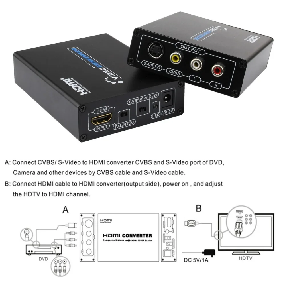 YUNZUO HDMI to CVBS/S-Video Converter 1080P Support PAL/NTSC HDMI to AV Audio L/R Convert Adapter Box for Analog TV VHS VCR DVD YUNZUO HDMI to CVBS/S-Video Converter 1080P Support PAL/NTSC HDMI to AV Audio L/R Convert Adapter Box for Analog TV VHS VCR DVD