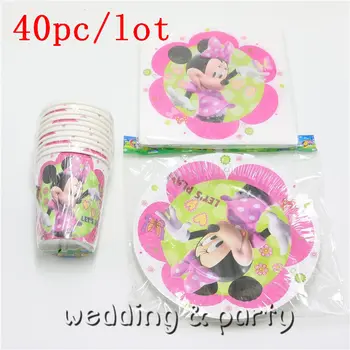 

40pcs\lot Baby Shower Happy Decoration Boy Girl Paper Plates Minnie Mouse Party Cups Kids Favors Napkins Tablecloth Supplies