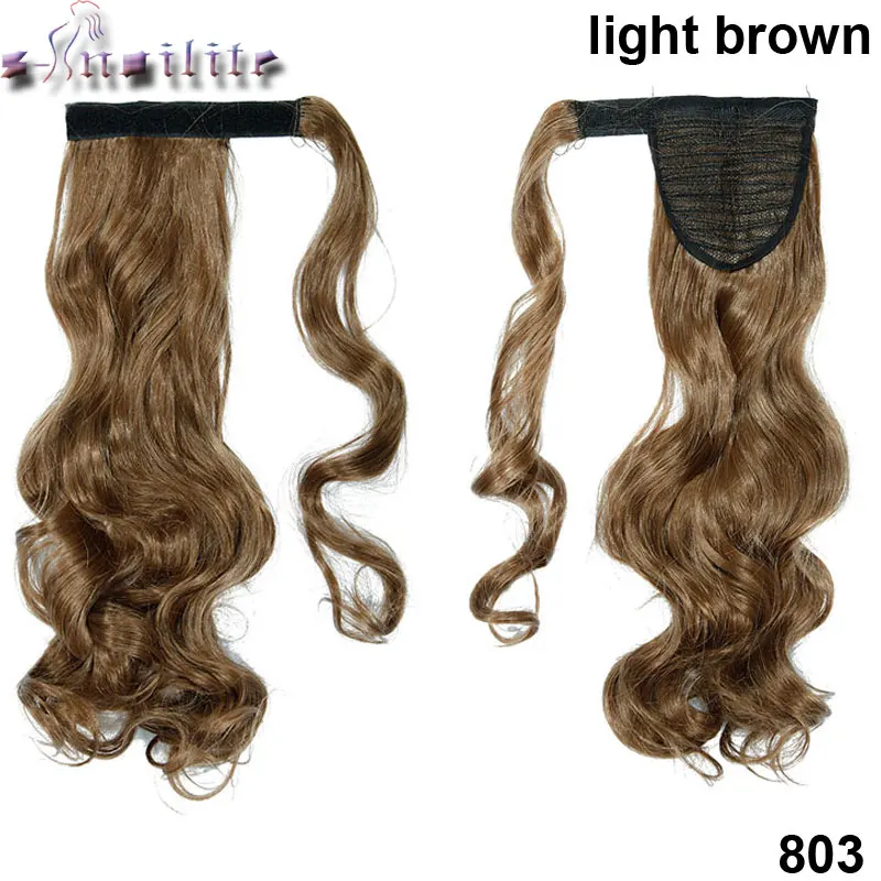 S-noilite 43 см длинные волнистые настоящие шиньон конский хвост из натуральных волос клип в конский хвост наращивание волос обернуть вокруг синтетических волос кусок - Цвет: light brown