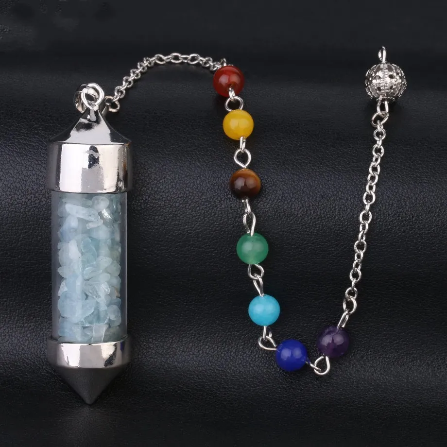 

16 Color Reiki Natural Chip Stone Pendulum Wishing Bottle Pendant Necklace Fashion Divination Amulet Pendant