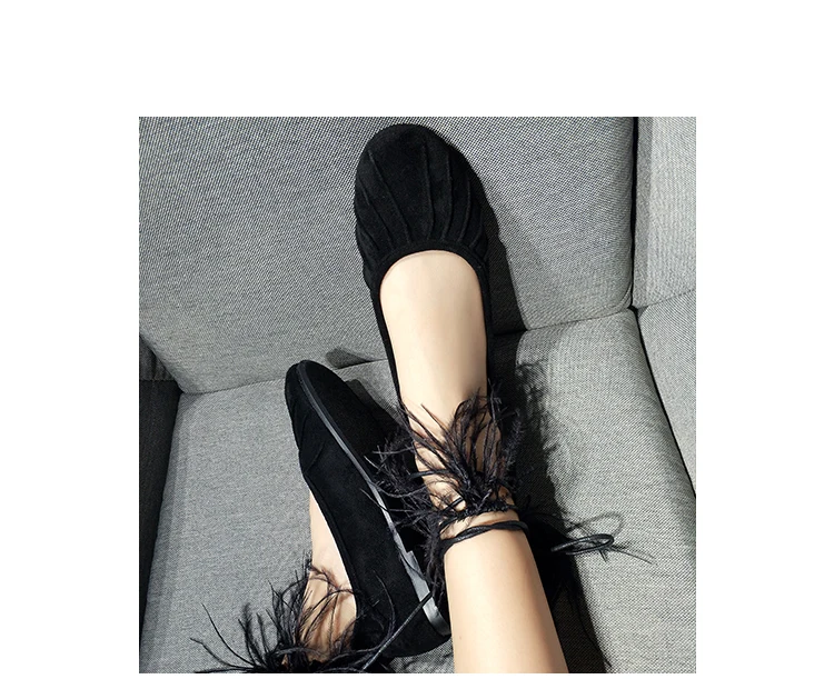 Sexy Cravates Zapatos Appartements Mujer liée Cakucool Pointu Casual Bout Plat Ballet Strap Nouveau Croix Noir Chaussures Plumes Femmes vUxWCtHa