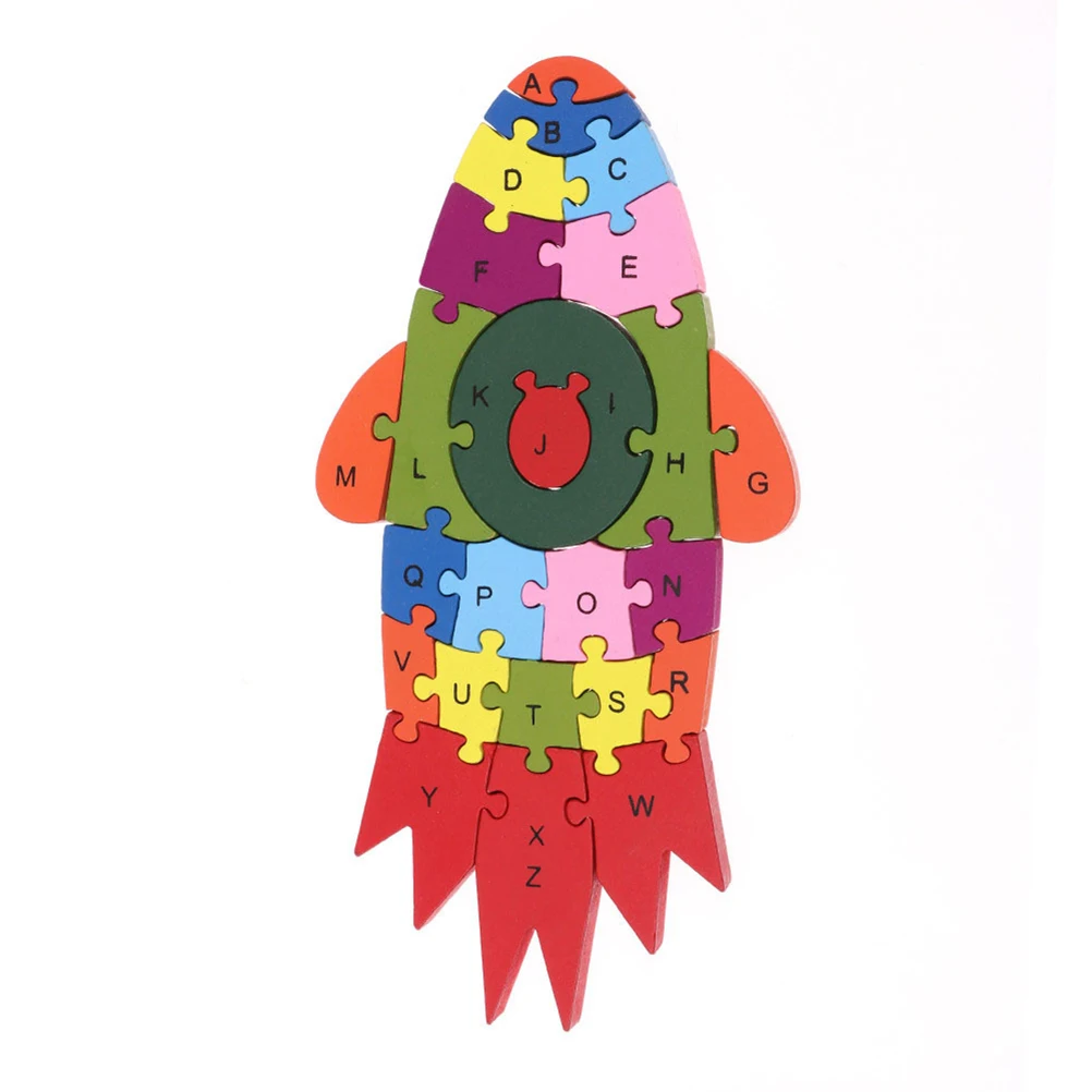 

1 Set Letters Wooden Durable Rocket Shape Educational Blocks for Kids