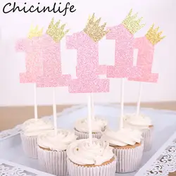 Chicinlife 5 шт. первый день рождения кекс топперы 1st День Рождения Декор Baby Shower мальчик девочка я один год Юбилей поставки